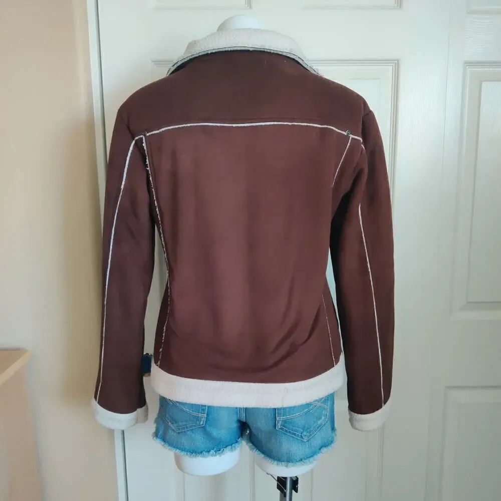 Girl's Active faux suede crop Sherpa lined jacket sz 14/16